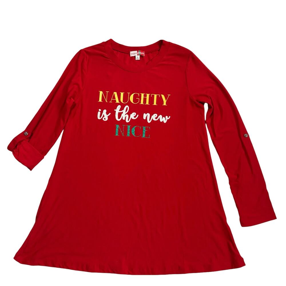 MERRY WEAR | Naughty is the New Nice Christmas Holiday Top T-Shirt Tunic sz-M